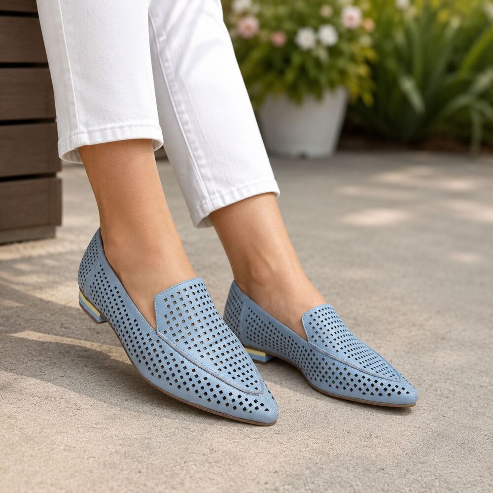 Franco Sarto Shoes Womens Size 6.5 Blue Perforated Loafer Flats Casual